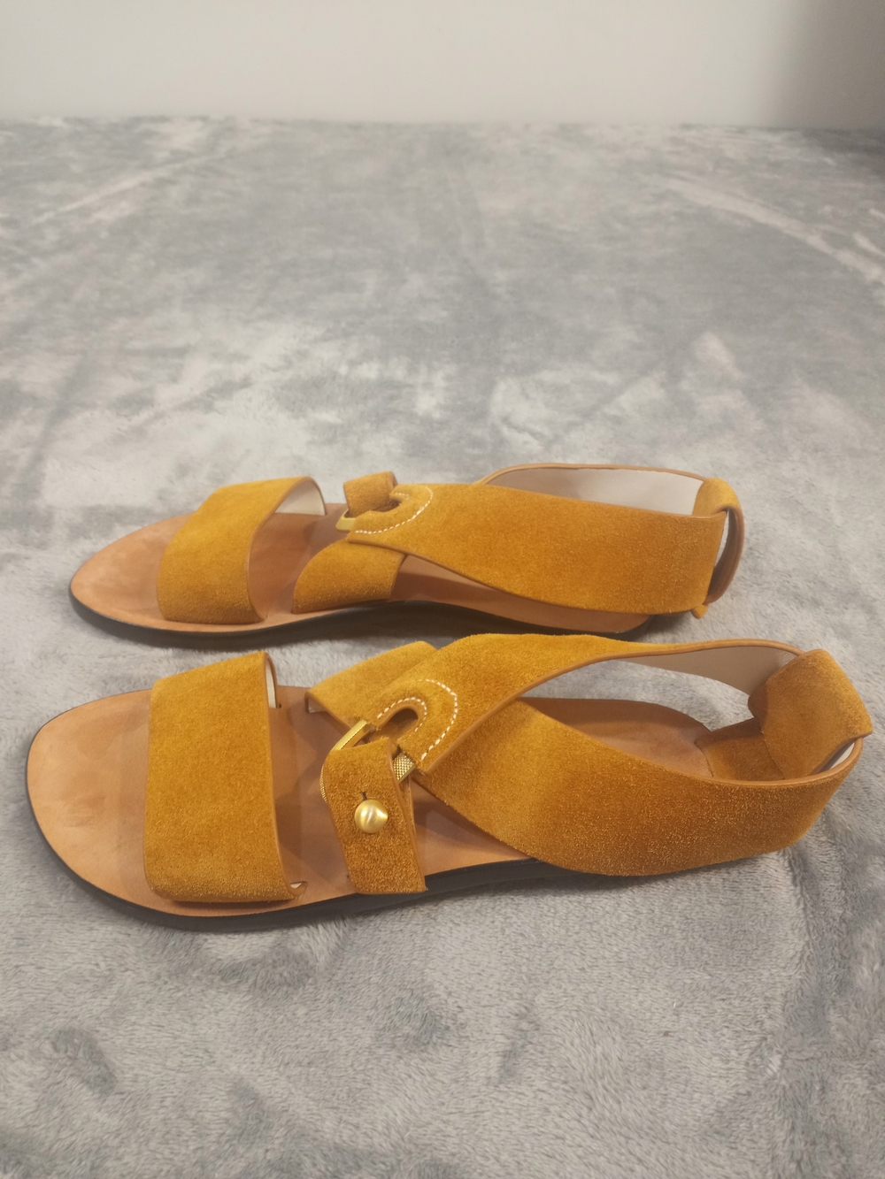 rag & bone Mustard Suede Crisscross Sandals with Gold Hardware Size 36.5 - Picture 9 of 16